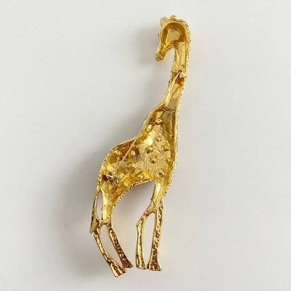 Giraffe Gold Tone Figural Brooch Pin Vintage Elegant Rhinestone and Enamel - Picture 2 of 8